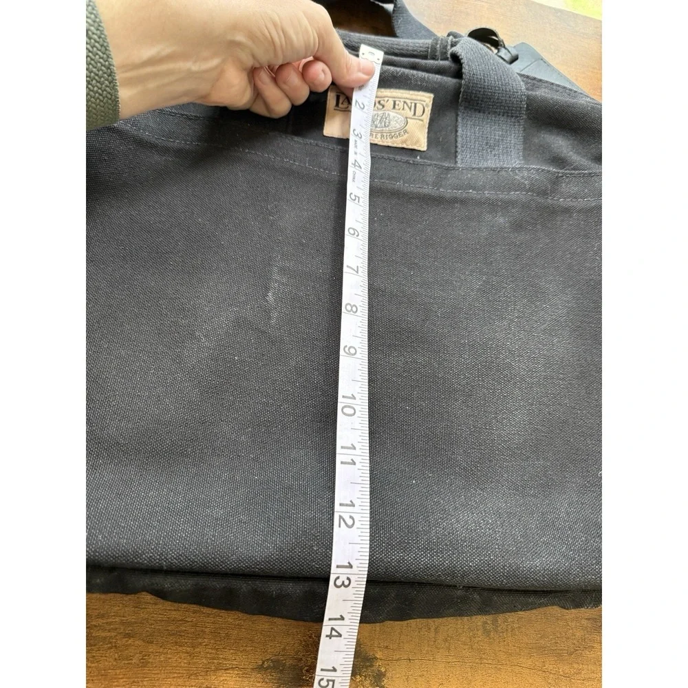 Lands' End Vintage Canvas Leather Square Rigger Bag Black Briefcase Adjustable